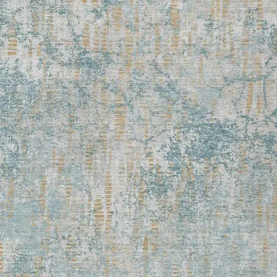 Teal Blue And Linen Abstract Washable Indoor Outdoor Area Rug Photo 3