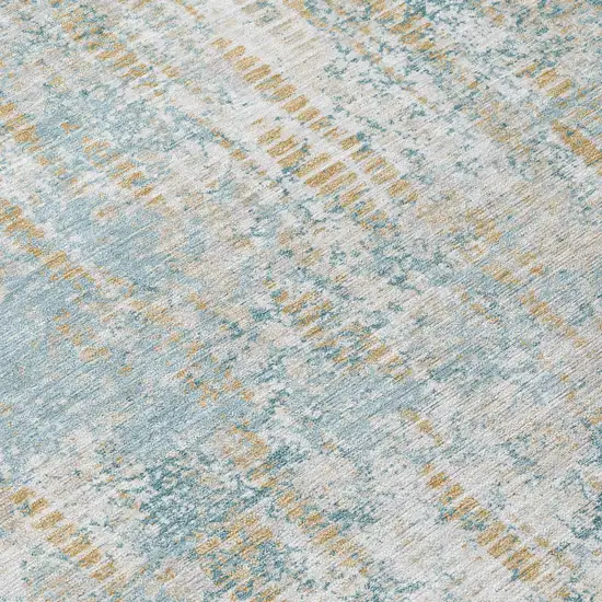 Teal Blue And Linen Abstract Washable Indoor Outdoor Area Rug Photo 6