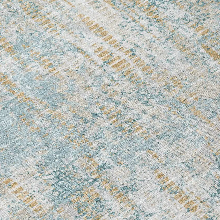 Teal Blue And Linen Abstract Washable Indoor Outdoor Area Rug Photo 6