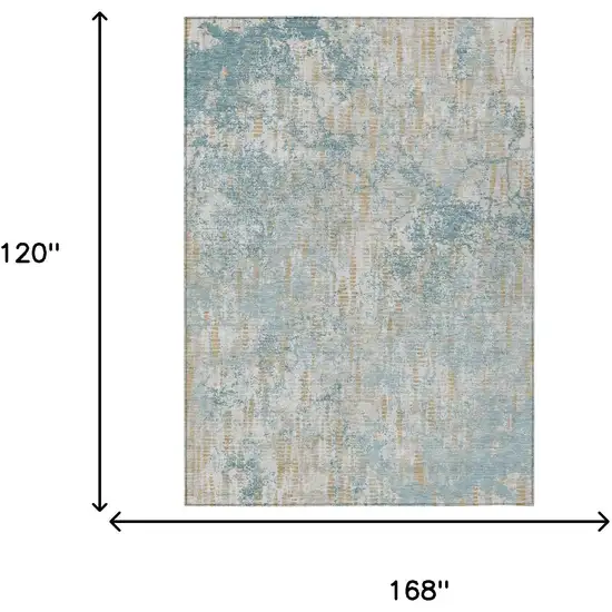 Teal Blue And Linen Abstract Washable Indoor Outdoor Area Rug Photo 7