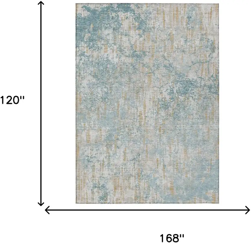 Teal Blue And Linen Abstract Washable Indoor Outdoor Area Rug Photo 7