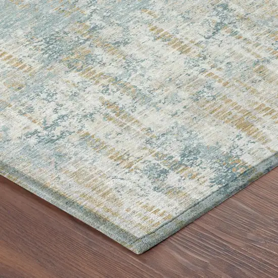 Teal Blue And Linen Abstract Washable Indoor Outdoor Area Rug Photo 5