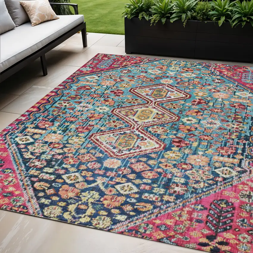 Teal Blue And Merlot Aztec Washable Indoor Outdoor Area Rug Photo 2