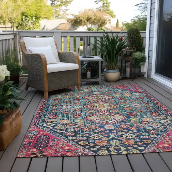 Teal Blue And Merlot Aztec Washable Indoor Outdoor Area Rug Photo 8