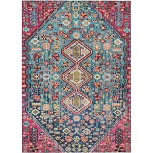 Photo of Teal Blue And Merlot Aztec Washable Indoor Outdoor Area Rug