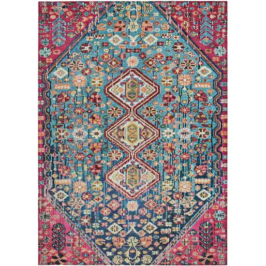 Teal Blue And Merlot Aztec Washable Indoor Outdoor Area Rug Photo 3