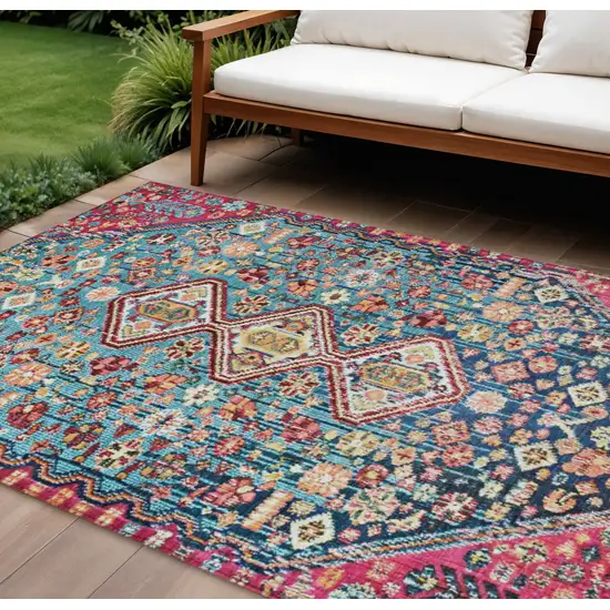 Teal Blue And Merlot Aztec Washable Indoor Outdoor Area Rug Photo 2