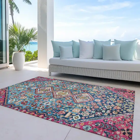 Teal Blue And Merlot Aztec Washable Indoor Outdoor Area Rug Photo 5