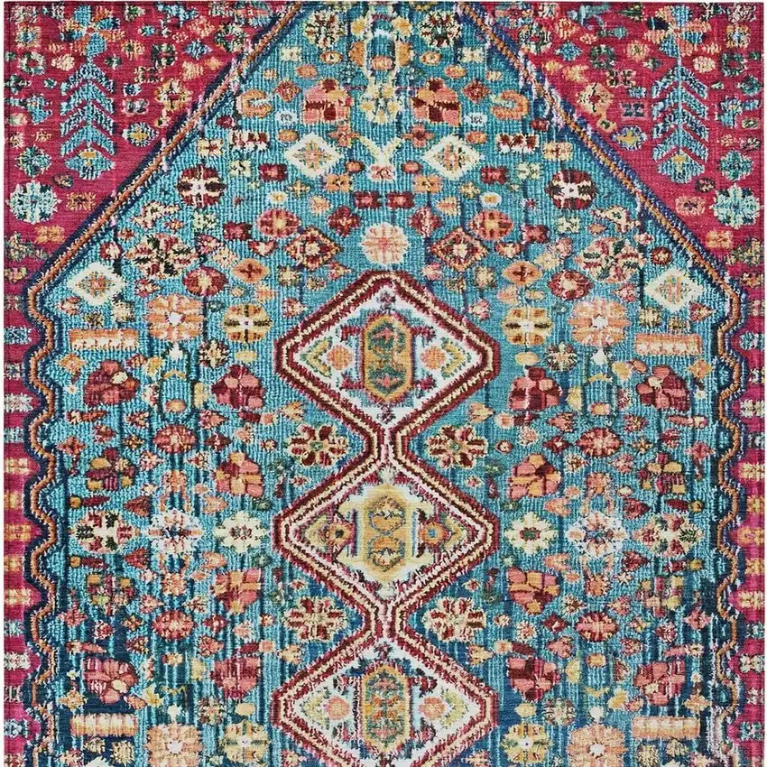 Teal Blue And Merlot Aztec Washable Indoor Outdoor Area Rug Photo 3