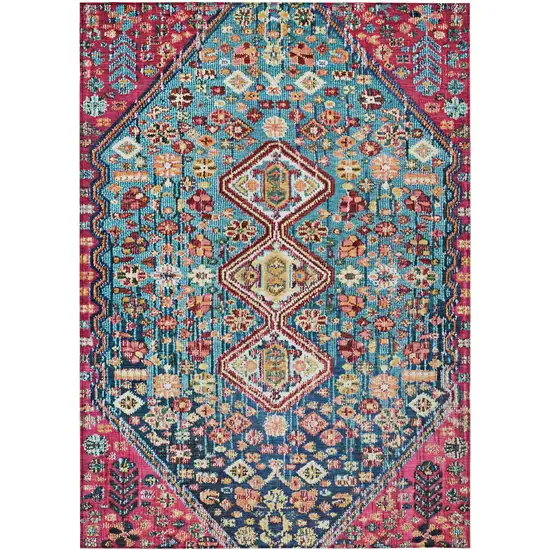 Teal Blue And Merlot Aztec Washable Indoor Outdoor Area Rug Photo 1