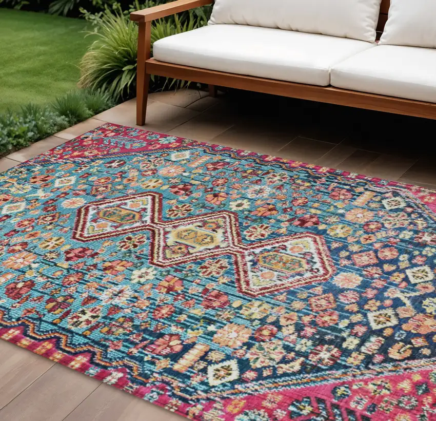 Teal Blue And Merlot Aztec Washable Indoor Outdoor Area Rug Photo 2