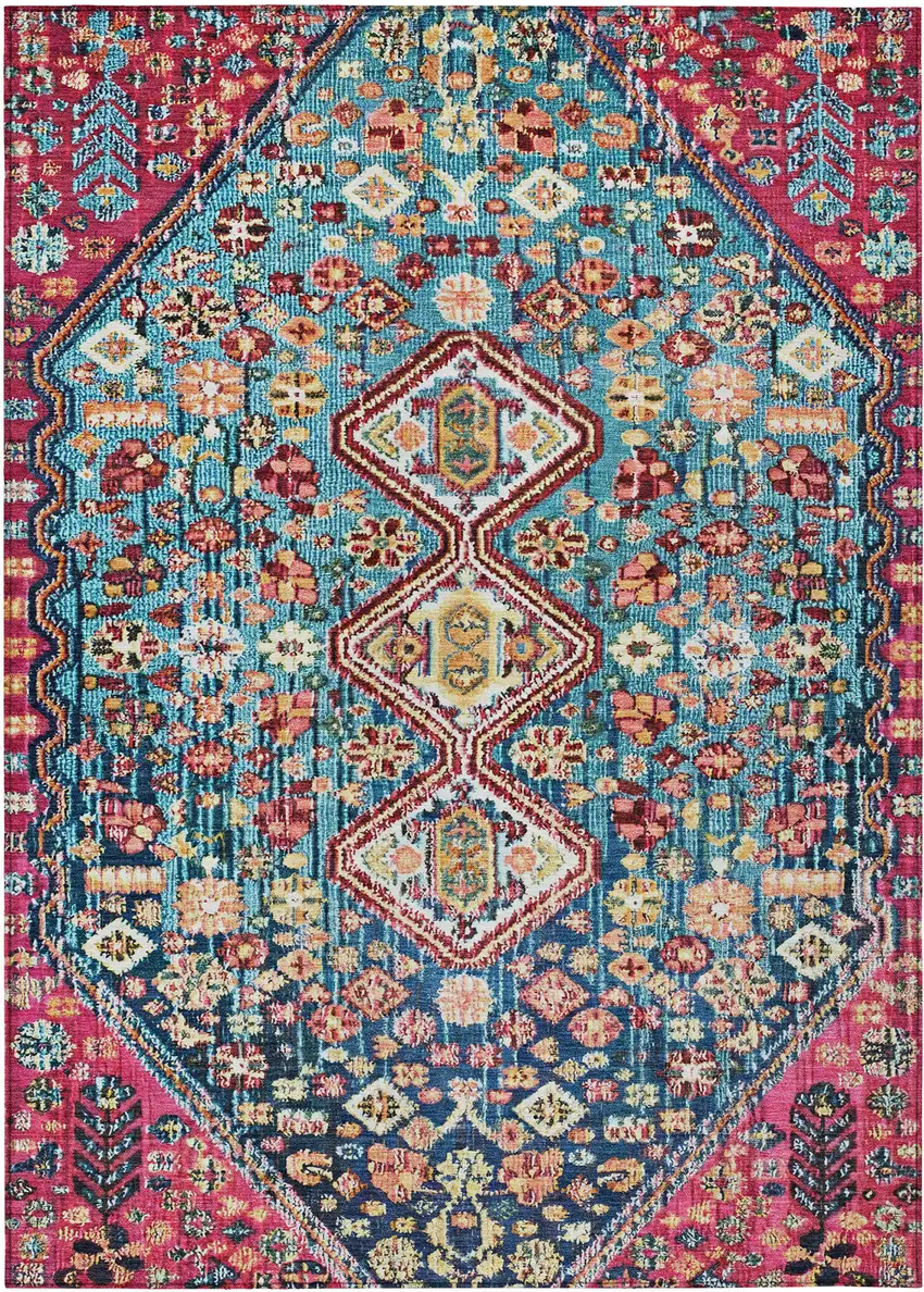 Teal Blue And Merlot Aztec Washable Indoor Outdoor Area Rug Photo 1