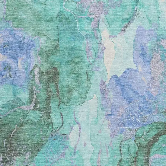 Teal Blue And Mint Green Abstract Washable Indoor Outdoor Area Rug Photo 3