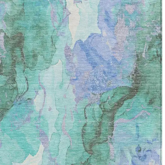 Teal Blue And Mint Green Abstract Washable Indoor Outdoor Area Rug Photo 3