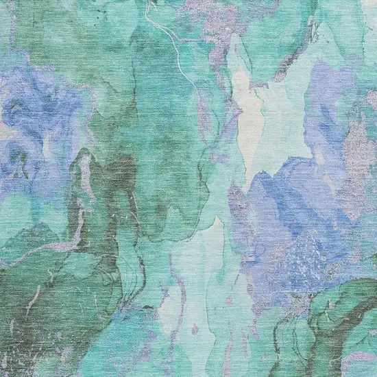 Teal Blue And Mint Green Abstract Washable Indoor Outdoor Area Rug Photo 3