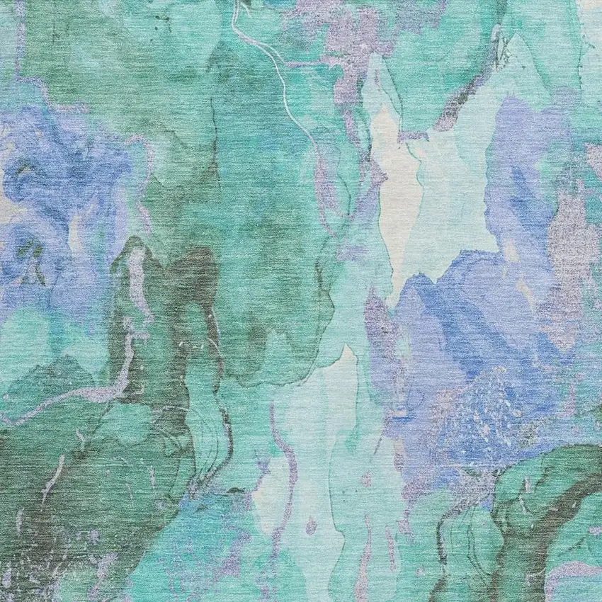 Teal Blue And Mint Green Abstract Washable Indoor Outdoor Area Rug Photo 3
