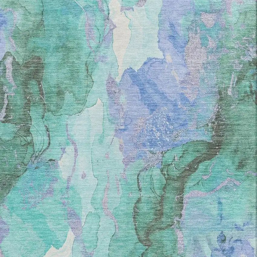 Teal Blue And Mint Green Abstract Washable Indoor Outdoor Area Rug Photo 3