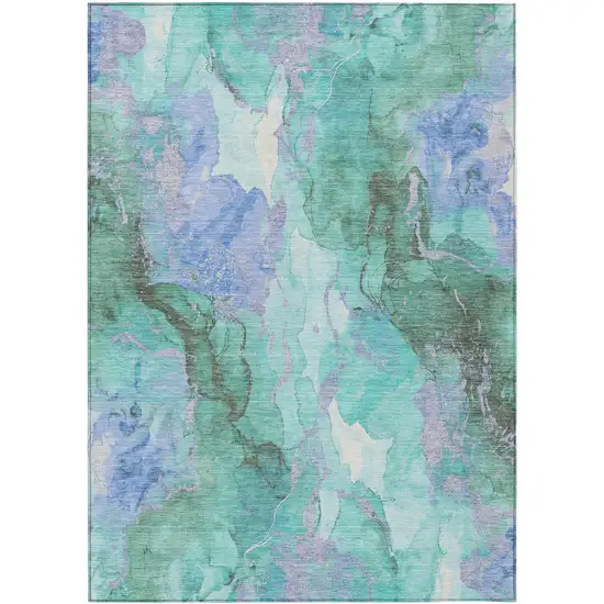Teal Blue And Mint Green Abstract Washable Indoor Outdoor Area Rug Photo 9