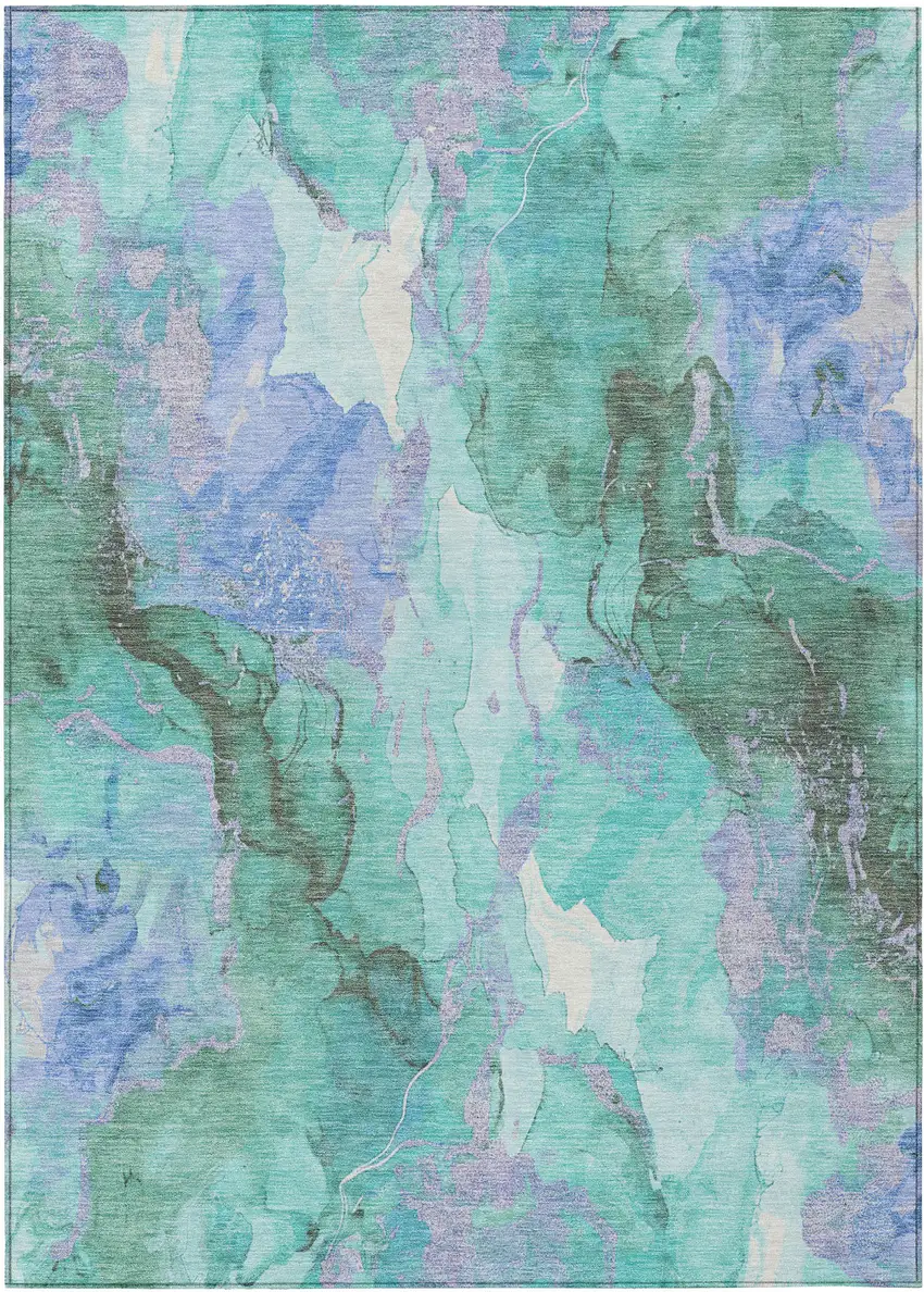 Teal Blue And Mint Green Abstract Washable Indoor Outdoor Area Rug Photo 9