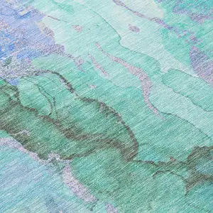 Photo of Teal Blue And Mint Green Abstract Washable Indoor Outdoor Area Rug
