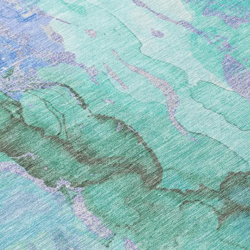 Teal Blue And Mint Green Abstract Washable Indoor Outdoor Area Rug Photo 1