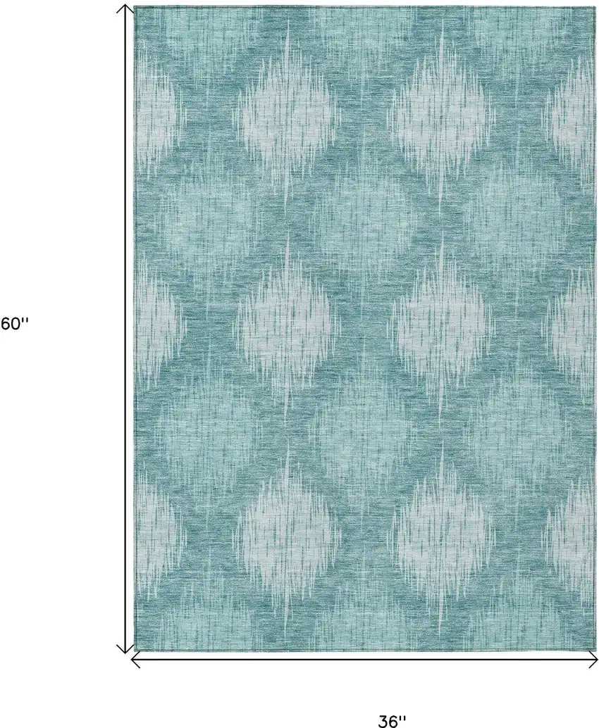 Teal Blue And Mint Green Ikat Washable Indoor Outdoor Area Rug Photo 3