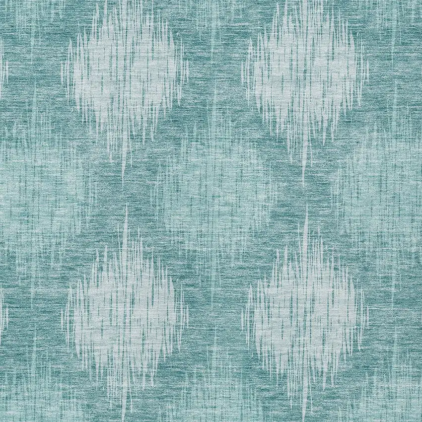 Teal Blue And Mint Green Ikat Washable Indoor Outdoor Area Rug Photo 6