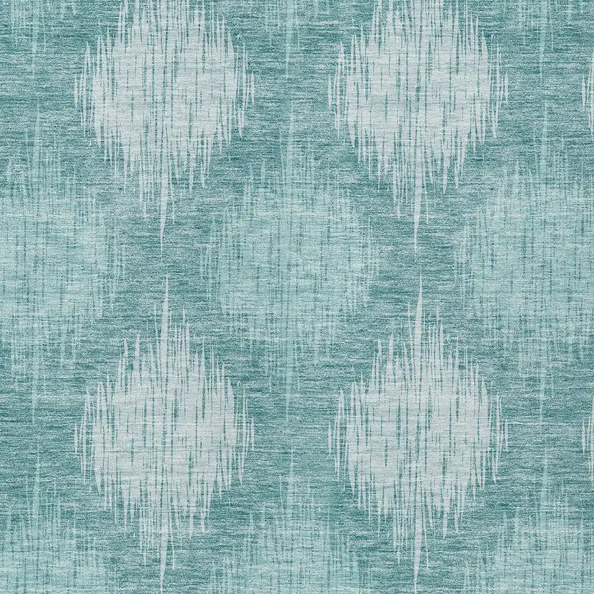 Teal Blue And Mint Green Ikat Washable Indoor Outdoor Area Rug Photo 6