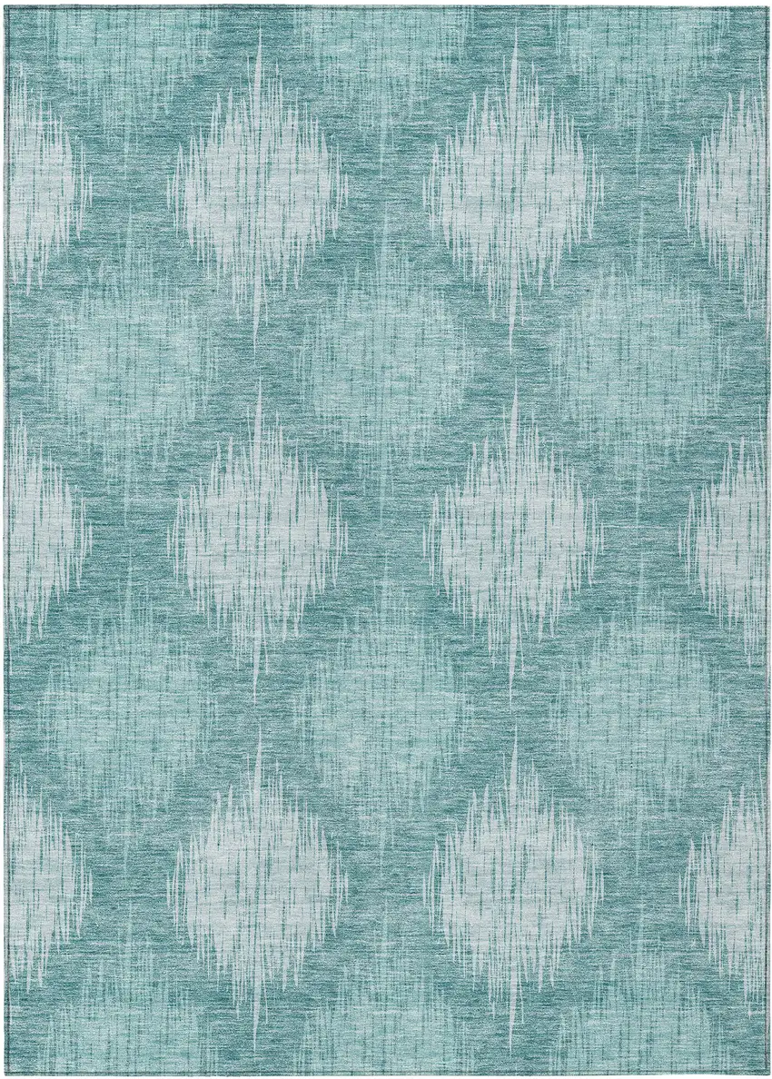 Teal Blue And Mint Green Ikat Washable Indoor Outdoor Area Rug Photo 2