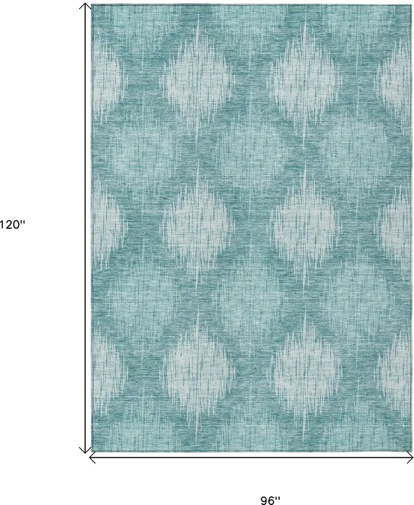 Teal Blue And Mint Green Ikat Washable Indoor Outdoor Area Rug Photo 3