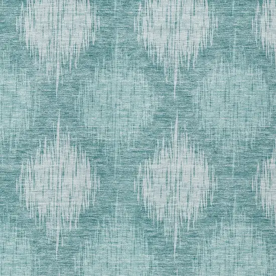 Teal Blue And Mint Green Ikat Washable Indoor Outdoor Area Rug Photo 6