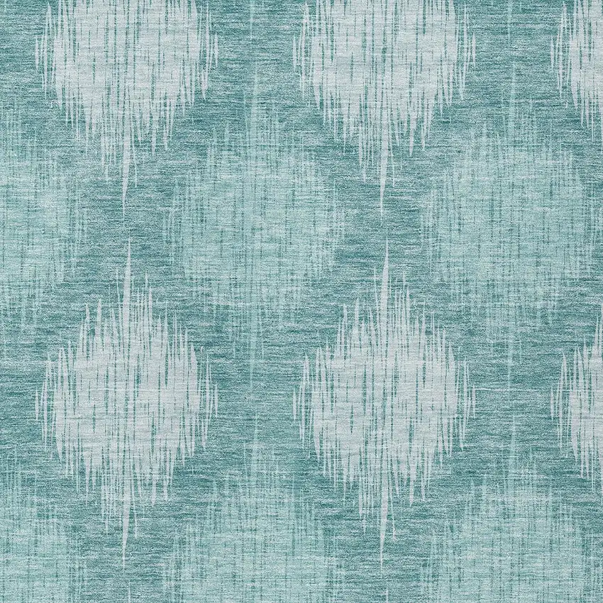 Teal Blue And Mint Green Ikat Washable Indoor Outdoor Area Rug Photo 6