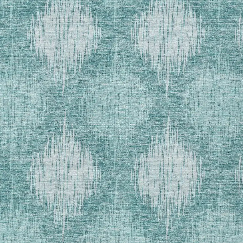 Teal Blue And Mint Green Ikat Washable Indoor Outdoor Area Rug Photo 6