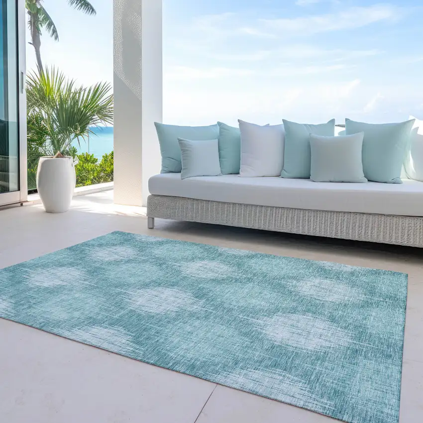 Teal Blue And Mint Green Ikat Washable Indoor Outdoor Area Rug Photo 8