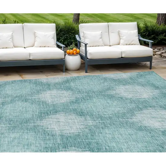 Teal Blue And Mint Green Ikat Washable Indoor Outdoor Area Rug Photo 1