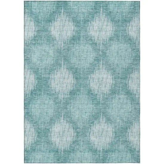 Teal Blue And Mint Green Ikat Washable Indoor Outdoor Area Rug Photo 2