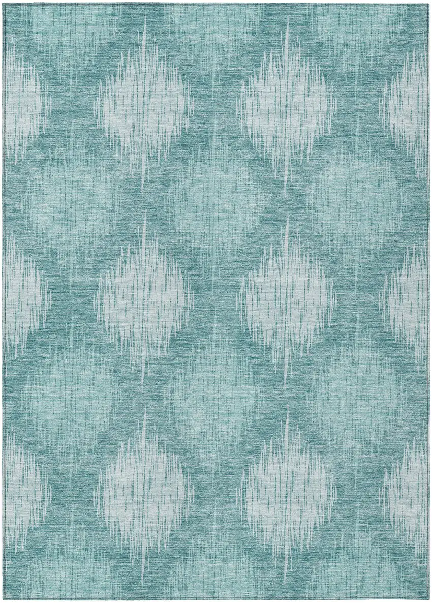 Teal Blue And Mint Green Ikat Washable Indoor Outdoor Area Rug Photo 2