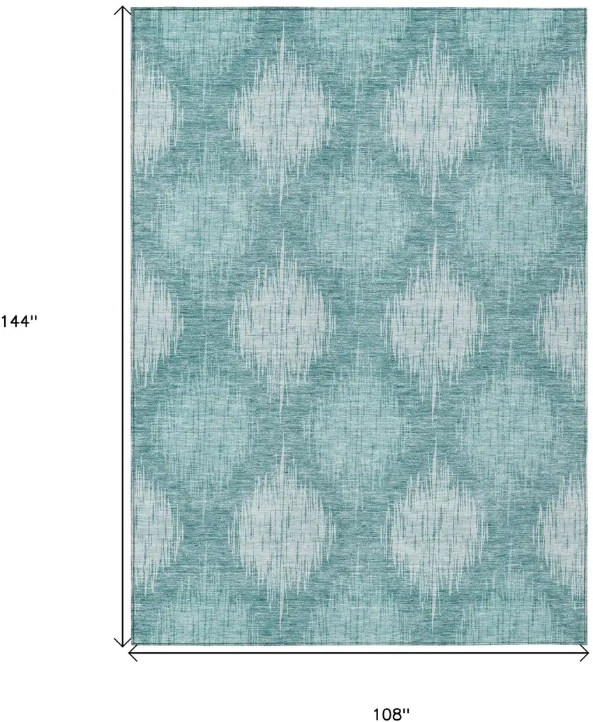 Teal Blue And Mint Green Ikat Washable Indoor Outdoor Area Rug Photo 3