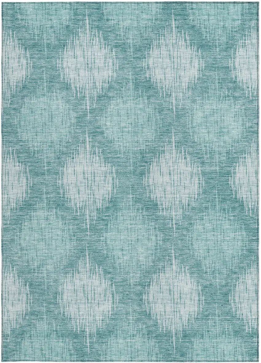 Teal Blue And Mint Green Ikat Washable Indoor Outdoor Area Rug Photo 7