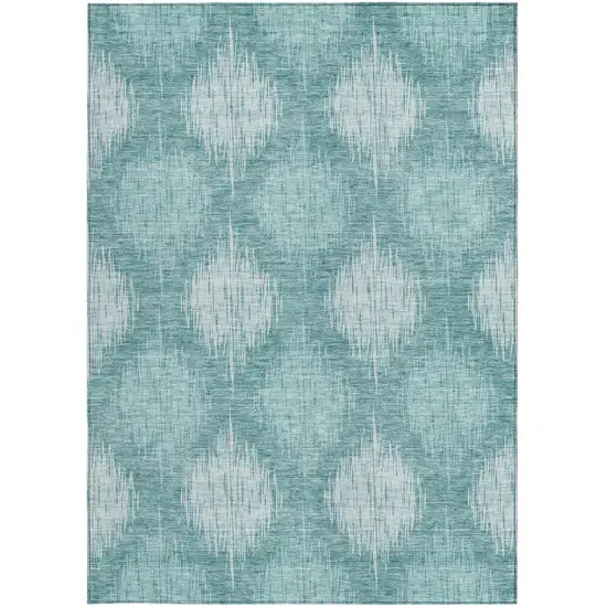 Teal Blue And Mint Green Ikat Washable Indoor Outdoor Area Rug Photo 7