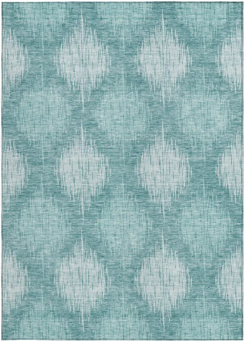 Teal Blue And Mint Green Ikat Washable Indoor Outdoor Area Rug Photo 7