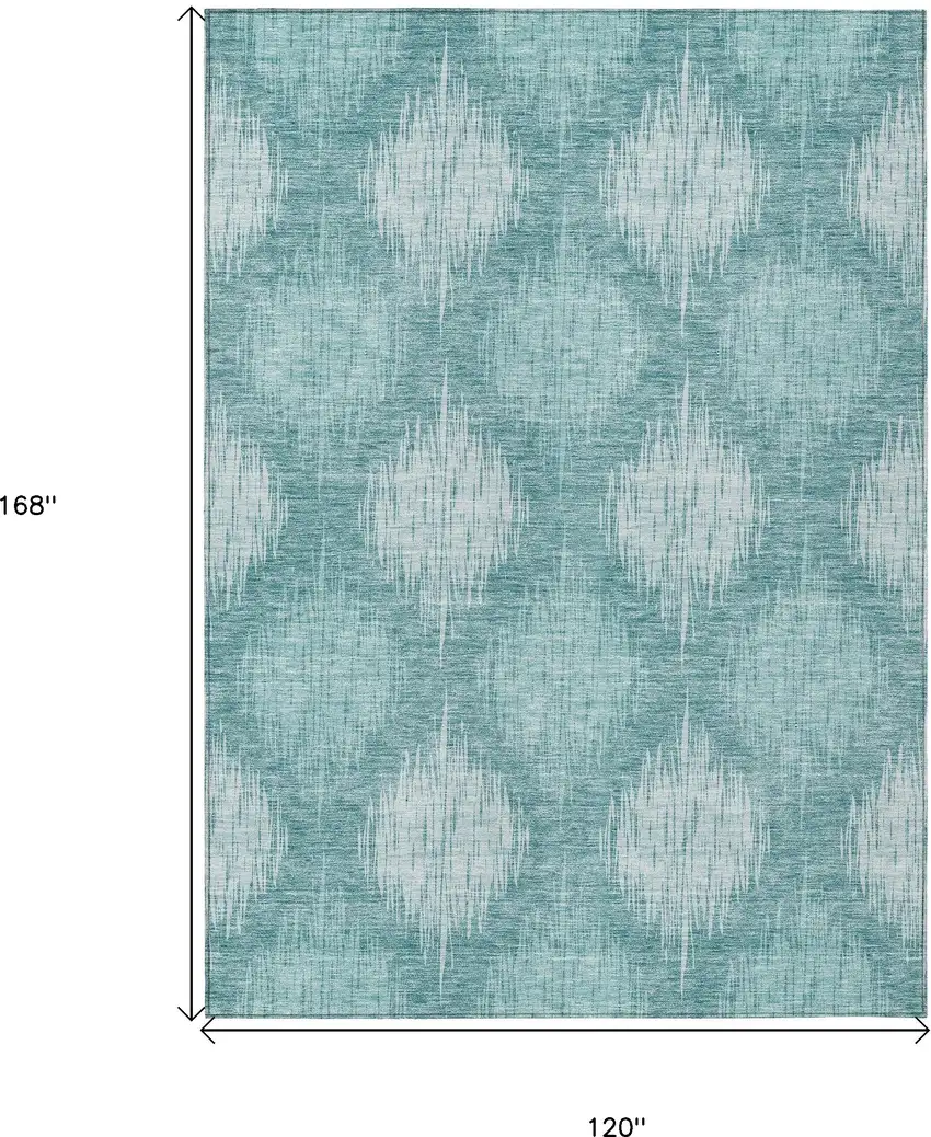 Teal Blue And Mint Green Ikat Washable Indoor Outdoor Area Rug Photo 3