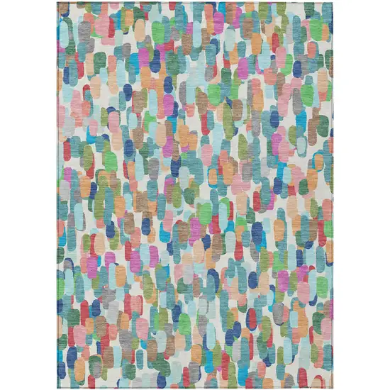 Teal Blue And Navy Blue Abstract Washable Indoor Outdoor Area Rug Photo 1