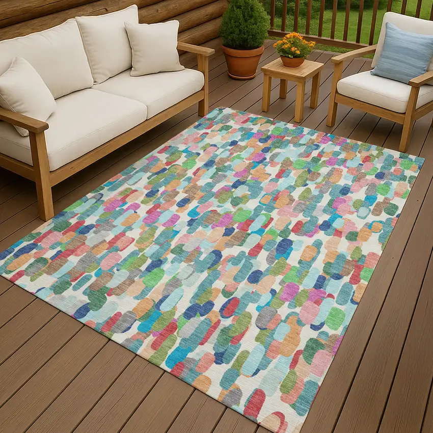 Teal Blue And Navy Blue Abstract Washable Indoor Outdoor Area Rug Photo 4