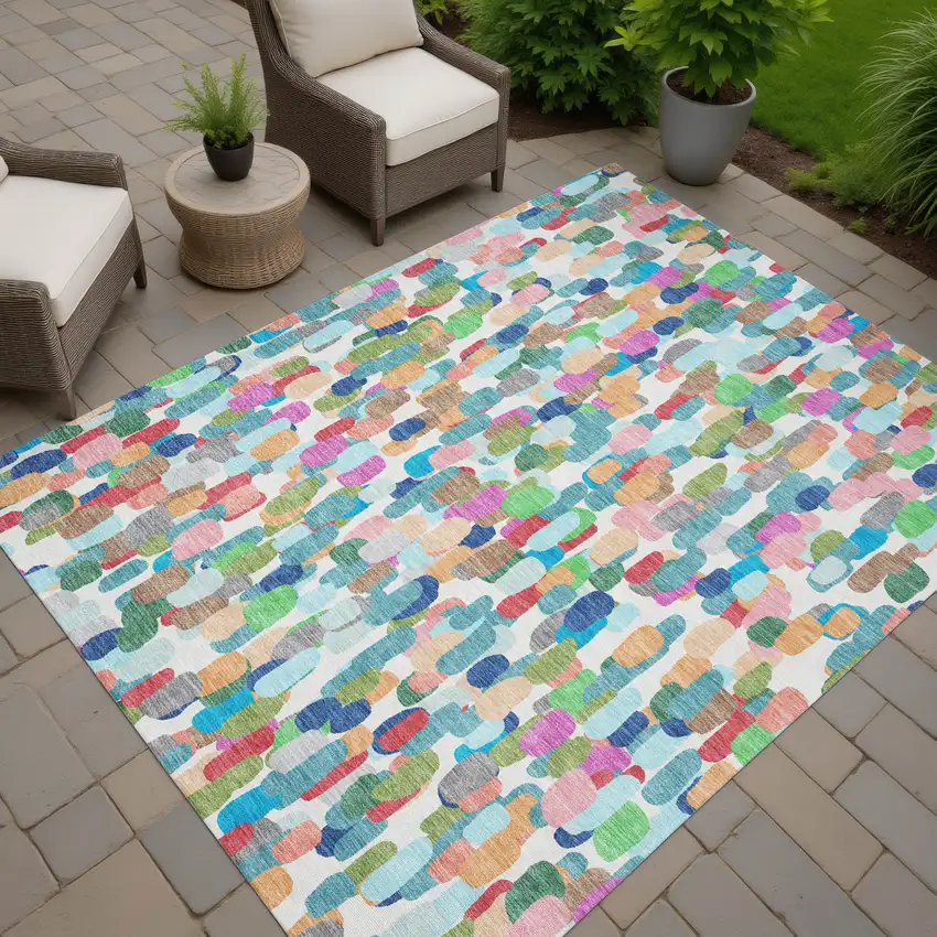 Teal Blue And Navy Blue Abstract Washable Indoor Outdoor Area Rug Photo 7
