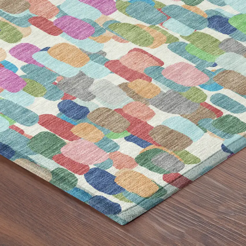 Teal Blue And Navy Blue Abstract Washable Indoor Outdoor Area Rug Photo 8