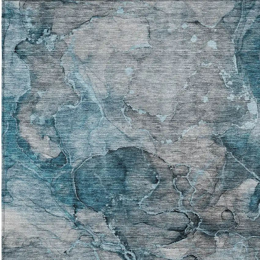Teal Blue And Navy Blue Abstract Washable Indoor Outdoor Area Rug Photo 5