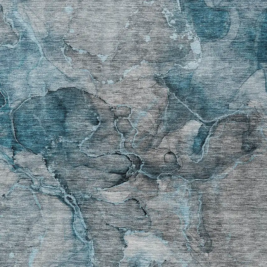 Teal Blue And Navy Blue Abstract Washable Indoor Outdoor Area Rug Photo 5