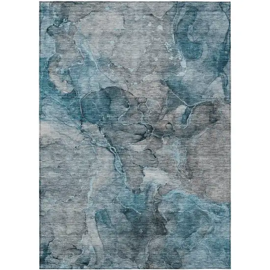 Teal Blue And Navy Blue Abstract Washable Indoor Outdoor Area Rug Photo 2