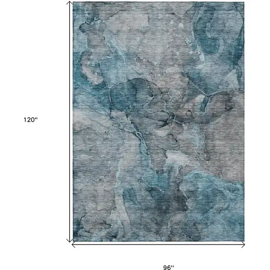 Teal Blue And Navy Blue Abstract Washable Indoor Outdoor Area Rug Photo 3